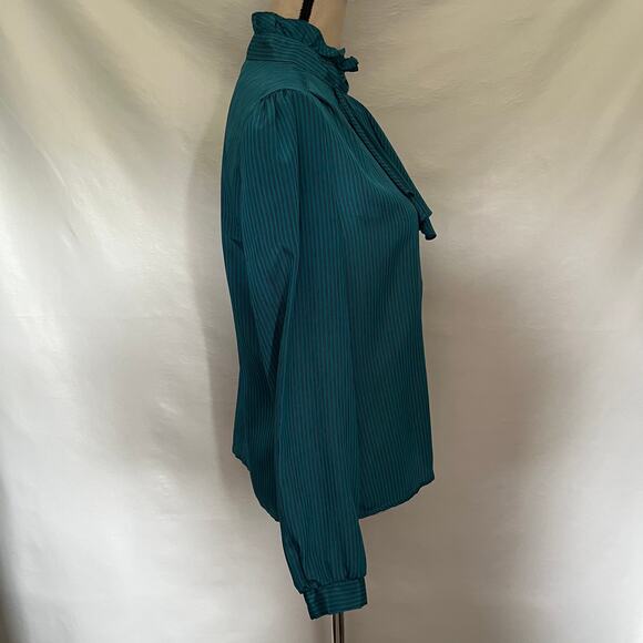 Vtg 80s Jonathan Martin Ruffle Neck Womens Top Sz 11/12 Coquette Secretary Retro - Picture 5 of 13